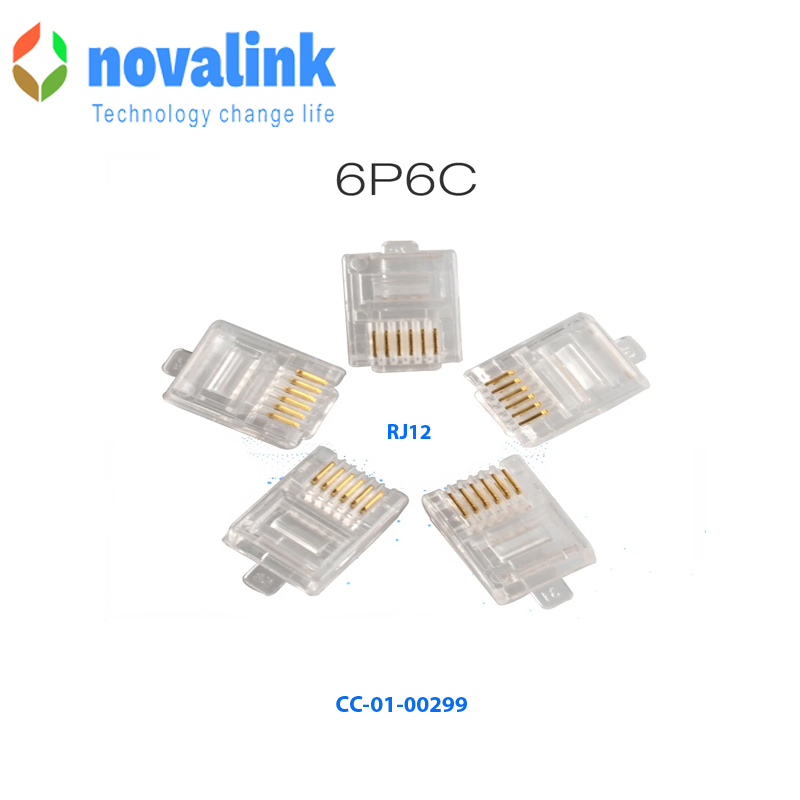 Đầu bấm điện thoại RJ12 , 6 chân chính hãng novalink CC-01-00299 túi 50 cái